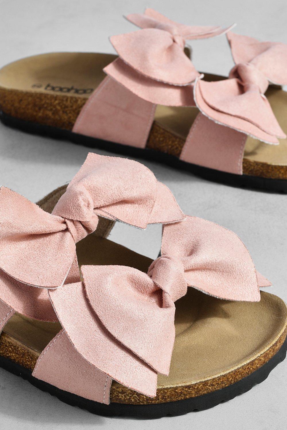 Wide Fit Double Bow Footbed Sliders boohoo